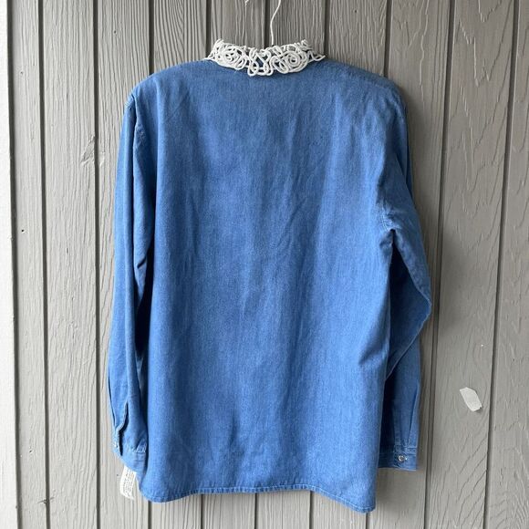 Ravel Vintage Denim Shirt Soutache Collar NWT Prairiecore Cotton L - Picture 3 of 6
